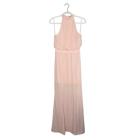 LIKELY Cameron Gown Size 2 Seashell Pink Maxi Dress Halter Neckline Side Slit - Picture 2 of 10